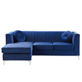 Ecksofa Blau aus Samtstoff L-Förmig Rechtsseitig mit Zierkissen Wohnzimmer Modernes Design