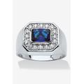 Men's Big & Tall Silver Tone Blue Glass and Cubic Zirconia Ring by PalmBeach Jewelry in Silver (Size 12)