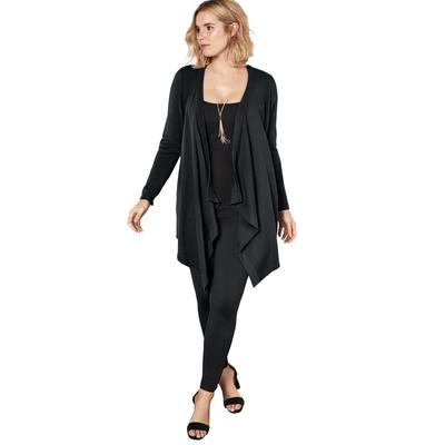 Plus Size Women's Fine-Gauge Handkerchief Hem Cardigan by Roaman's in Black (Size M) Sweater