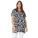 Plus Size Women's Oversized Tunic by ellos in Black White Abstract (Size 3X)