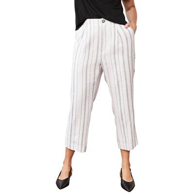 Plus Size Women's Straight Leg Cropped Linen-Blend Trousers by ellos in White Black Stripe (Size 26)