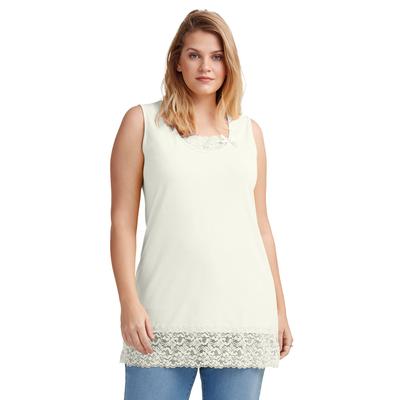 Plus Size Women's Lace Hem Tunic Tank by ellos in Ivory (Size 1X)