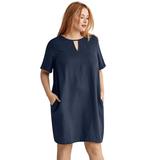 Plus Size Women's Linen-Blend A-Line Dress by ellos in Navy (Size 22)