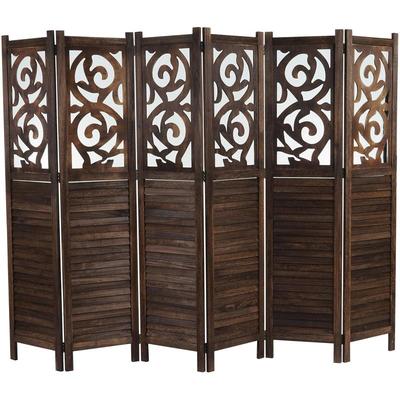 Paravent Izmir, Raumteiler Trennwand Sichtschutz, Ornamente 170x241x2cm, braun Image