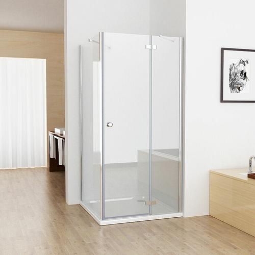 Duschkabine Eckeinstieg 90×75 cm Dusche Falttür 90 mit Seitenwand 75 esg Glas 195cm mit Duschwanne