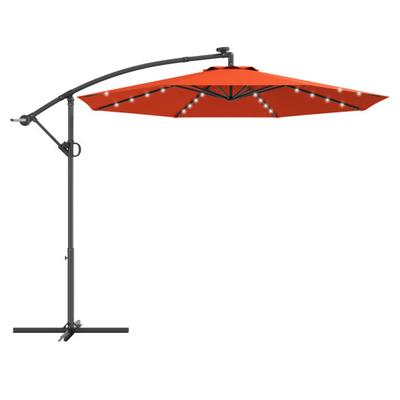 Costway 10 ft 360° Rotation Solar Powered LED Patio Offset Umbrella without Weight Base-Orange