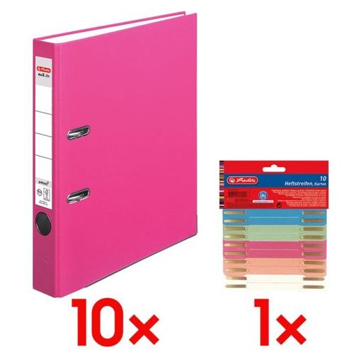 10x Ordner »maX.file protect« schmal inkl. 10er-Pack Heftstreifen »Recycling« pink, Herlitz, 5×31.8×28.5 cm