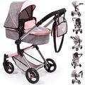 Bayer Design 18433AA Butterfly Kombi Puppenwagen Neo Vario mit Wickeltasche und Einkaufskorb, umwandelbar in einen Sportwagen, höhenverstellbar, grau Jeans-Optik, rosa, Schmetterling, 52cm