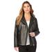 Plus Size Women's Leather Moto Jacket by Roaman's in Black (Size 22 W) Motorcycle Zip