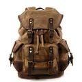 WUDON Men Travel Backpack, Genuine Leather-Waxed Canvas Shoulder Hiking Rucksack, Khaki, L, Laptop