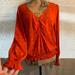 American Eagle Outfitters Tops | American Eagle Long Sleeve Printed Blouse | Color: Orange/Red | Size: M