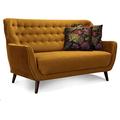 CAVADORE 2-Sitzer-Sofa Abby / Retro-Couch mit Samtbezug und Knopfheftung / 153 x 89 x 88 / Samtoptik, gold