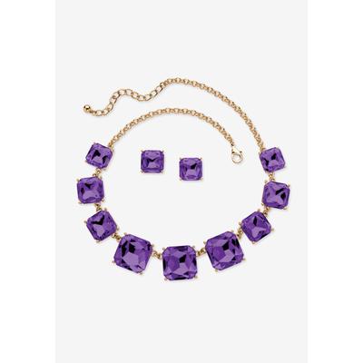 Women's Gold Tone Necklace and Earring Set, Princess Cut Simulated Birthstones by PalmBeach Jewelry in February