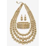 Women's Gold Tone Graduated Bib 17" Necklace Set by PalmBeach Jewelry in Gold