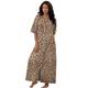 Plus Size Women's Long French Terry Zip-Front Robe by Dreams & Co. in Classic Leopard (Size 4X)