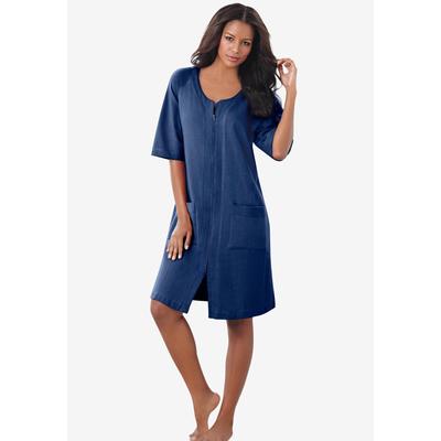 Plus Size Women's Short French Terry Zip-Front Robe by Dreams & Co. in Evening Blue (Size 1X)