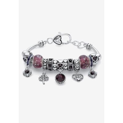 Women's Antique Silvertone Simulated Birthstone 8" Charm Bracelet by PalmBeach Jewelry in February