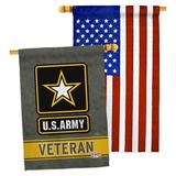 Breeze Decor 2 Piece US Army Veteran Impressions Decorative 2-Sided Polyester 40 x 28 in. House Flag Set in Black | 40 H x 28 W in | Wayfair