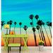 East Urban Home Makoti Socal Sunset Palm Trees Wall Mural Vinyl in White/Blue/Brown | 96 W in | Wayfair 062086D5A4F342CC98E4734DCBA8AB5C