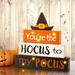 The Holiday Aisle® Halloween Wooden Lighted Witch/Word Block Table Decor Wood in Brown | 11.54 H x 10.47 W x 1.77 D in | Wayfair