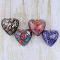 The Holiday Aisle® 4 Piece Riyas Floral Hearts Artisan Crafted Holiday Shaped Ornament Set in Indigo/Red/Yellow | 3.1 H x 3.1 W x 0.4 D in | Wayfair