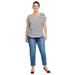 Plus Size Women's Rounded V-neck Tee by ellos in Black White Stripe (Size L)