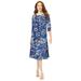 Plus Size Women's Ultrasmooth® Fabric Boatneck Swing Dress by Roaman's in Navy Painted Garden (Size 18/20) Stretch Jersey 3/4 Sleeve Dress
