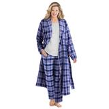 Plus Size Women's Long Flannel Robe by Dreams & Co. in Evening Blue Plaid (Size L)