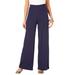 Plus Size Women's Wide-Leg Soft Knit Pant by Roaman's in Navy (Size M) Pull On Elastic Waist