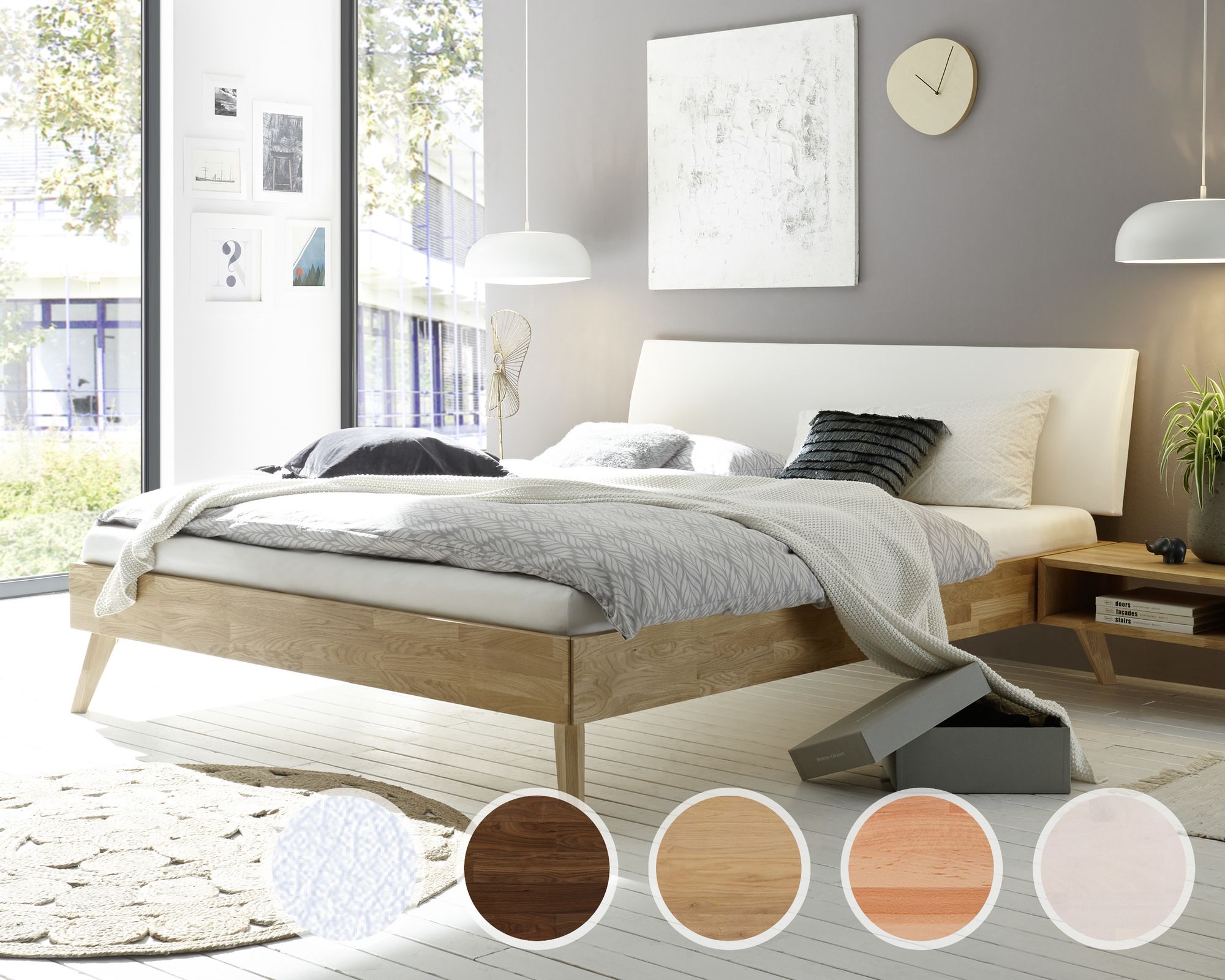 Hasena Pronto Massivholz-Bett Trento Lecco/Nelo 90x200 cm / Kernbuche natur, geölt / 301 white