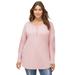 Plus Size Women's Crochet Trim Henley by ellos in Mauve Blush (Size M)