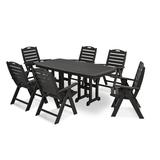 POLYWOOD® Nautical Folding Highback Chair 7-Piece Outdoor Dining Set Plastic in Black | Wayfair PWS125-1-BL