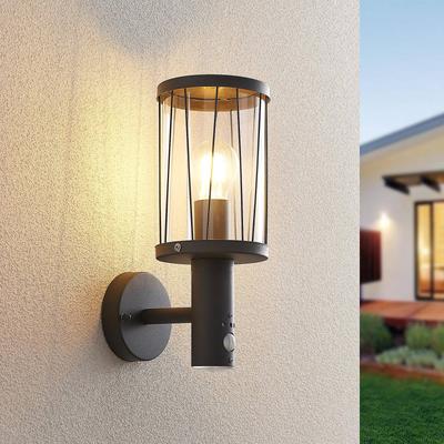 Lindby Außenwandlampe Yonan, Höhe 34 cm, anthrazit, Sensor
