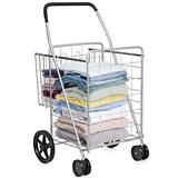 Costway Folding Shopping Cart for Laundry with Swiveling Wheels and Dual Storage Baskets-Sliver