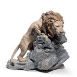 Lladro Lion Pouncing Figurine Porcelain/Ceramic in Brown/Gray | 11.42 H x 12.21 W x 7.48 D in | Wayfair 01008656