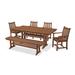 POLYWOOD® Traditional Garden Arm Chair 6-Piece Farmhouse Outdoor Dining Set w/ Trestle Legs & Bench Plastic in Brown | Wayfair PWS431-1-TE