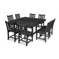 POLYWOOD® Traditional Garden 9-Piece Nautical Trestle Outdoor Dining Set Plastic in Black | Wayfair PWS312-1-BL