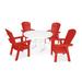 POLYWOOD® Nautical Curveback Adirondack 5-Piece Round Outdoor Dining Set w/ Trestle Legs Plastic in Red/White | Wayfair PWS373-1-10253