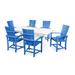 POLYWOOD® Quattro 7-Piece Farmhouse Outdoor Dining Set w/ Trestle Legs Plastic in White/Blue | 29 H x 72.25 W x 37.75 D in | Wayfair PWS429-1-10397