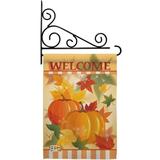 Breeze Decor Welcome Fall Pumpkins 2-Sided Polyester 18.5 x 13 in. Flag Set in Brown/Orange | 18.5 H x 13 W x 1 D in | Wayfair