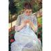 Vault W Artwork 'Young Woman Sewing in the Garden' by Mary Cassatt Painting Print in Blue/Green | 42 H x 28 W x 1.5 D in | Wayfair