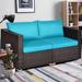 Latitude Run® 59" Wide Outdoor Loveseat w/ Cushions Wicker/Rattan in Blue, Size 25.5 H x 59.0 W x 29.5 D in | Wayfair