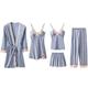 Chongmu Womens Satin Pyjama Sets Silk Sleepwear Robe 5pcs Nightwear Pajamas Pants Grey