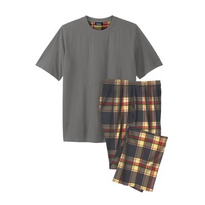 Men's Big & Tall Jersey Knit Plaid Pajama Set by KingSize in Grey Burgundy Plaid (Size 3XL) Pajamas