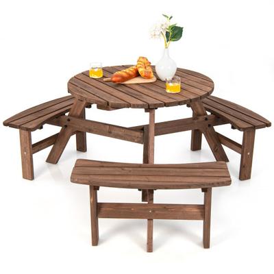 Costway 6 Person Wooden Picnic Table Set with Benc...