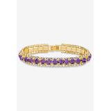 Women's Gold Tone Tennis Bracelet (10mm), Round Birthstones and Crystal, 7" by PalmBeach Jewelry in February