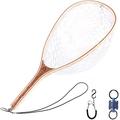 MAXIMUMCATCH Maxcatch Fly Fishing Landing Net Trout Net Wooden Frame with Rubber Netting Catch and Release Net (FL-08+Blue Net Release+Retractable Coil)