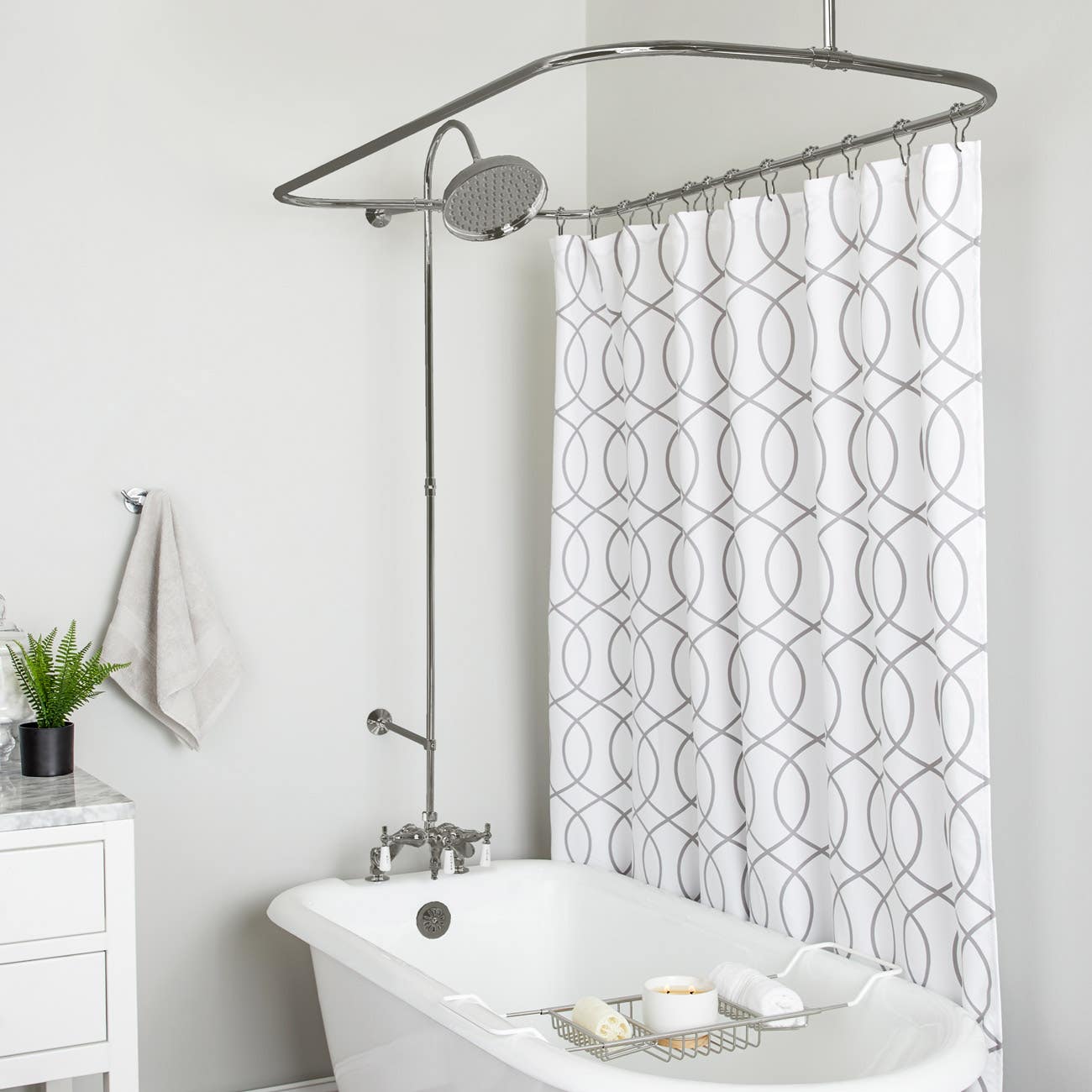 Randolph Morris 48 Inch Deck Mount Clawfoot Tub Shower Enclosure with Downspout Faucet and Rain Shower Head RM737R-48BN