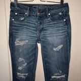 American Eagle Outfitters Jeans | American Eagle Boy Crop Jeans 4 Reg Euc Destroyed | Color: Blue | Size: 4