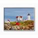 Breakwater Bay 'Lighthouse on Hill Green Red Coastal' by Emily Kalina - Painting Print Wood in Brown | 11 H x 14 W x 1.5 D in | Wayfair